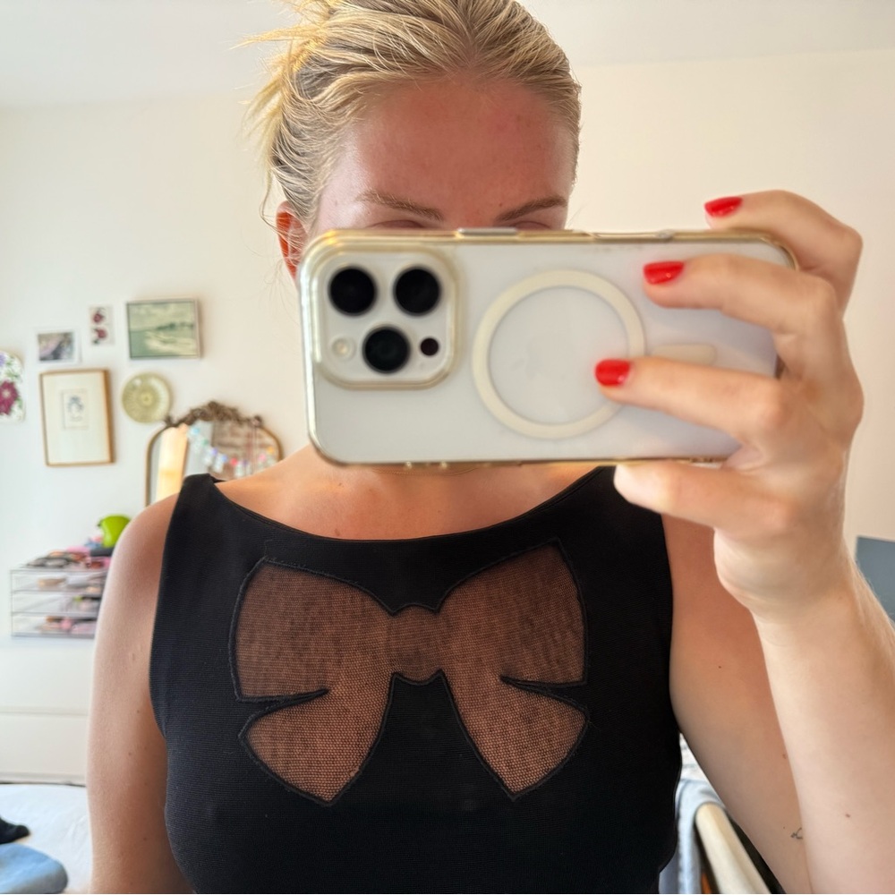 Black Top with Sheer Bow Detail